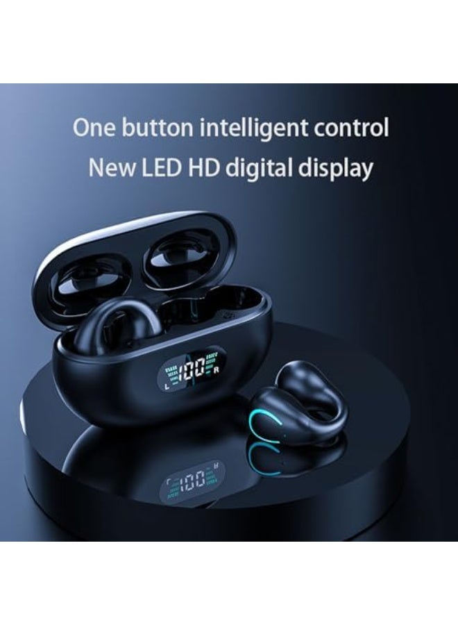 Jliyru Clip-on Earbuds, Bluetooth 6.1 Lightweight Comfort Bone Conduction Open Earbuds with LED Digital Display Charging Case Sports Built-in Microphone IPX7 Waterproof Running Fitness Black&orange - Image 3