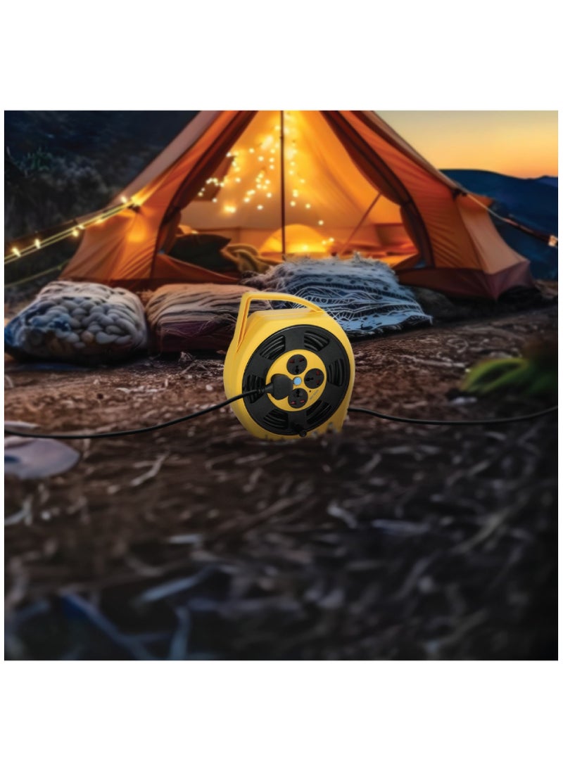 GREEN LION - Power Socket with 15 Meter Long Wire 2200W /4 Way Outlets / UK Plug / 50Hz Frequency / Portable Handle / Pure Copper Wire / Wire Storage / 10A Current / 250V Voltage Power Socket - Yellow - Image 1