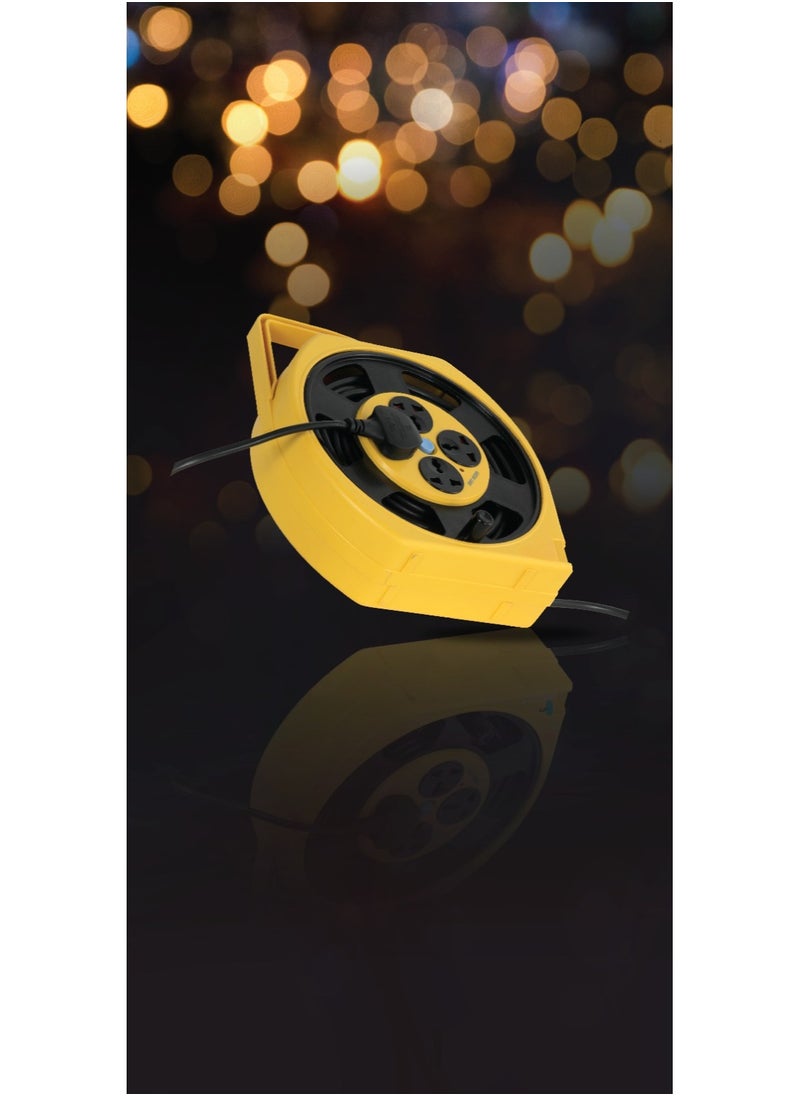 GREEN LION - Power Socket with 15 Meter Long Wire 2200W /4 Way Outlets / UK Plug / 50Hz Frequency / Portable Handle / Pure Copper Wire / Wire Storage / 10A Current / 250V Voltage Power Socket - Yellow - Image 1