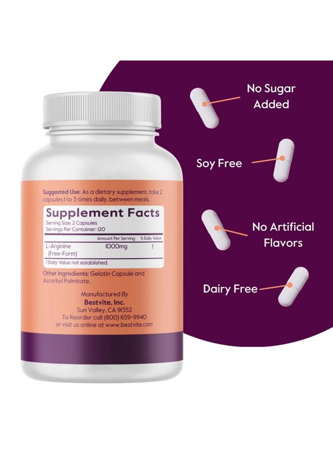 BESTVITE L-Arginine 500mg (240 Capsules) by Bestvite - Image 3