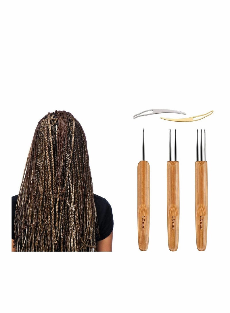 Dreadlock Crochet Hook Tool Set - 3 Pcs Hair Extensions Weaving Needles and 2 Pieces Locking Dreadlocks Needle Interlocking Tools for Braid Craft (1.0mm) - Image 1
