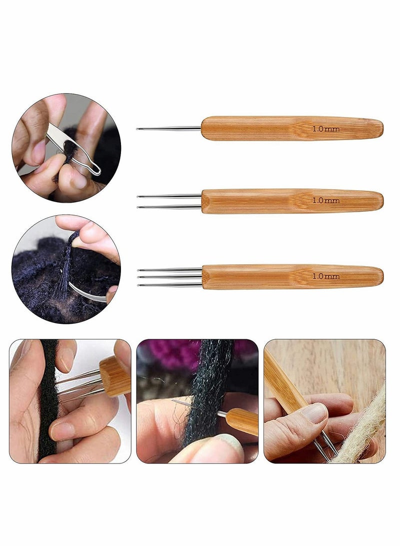 Dreadlock Crochet Hook Tool Set - 3 Pcs Hair Extensions Weaving Needles and 2 Pieces Locking Dreadlocks Needle Interlocking Tools for Braid Craft (1.0mm) - Image 3