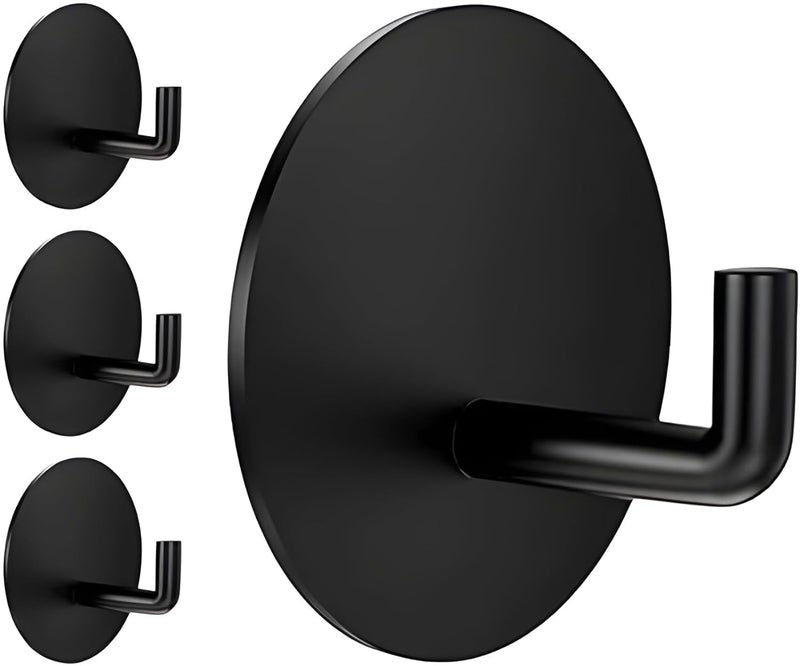 Boniry 4 Pack Wall Adhesive Hooks, Waterproof Stainless Steel Wall Hook,Best Use Kitchen and Bathroom, self Adhesive Hooks Heavy Duty for Towel and Kitchen Accessories Item (J Round Black) - Image 1