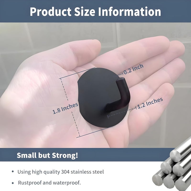 Boniry 4 Pack Wall Adhesive Hooks, Waterproof Stainless Steel Wall Hook,Best Use Kitchen and Bathroom, self Adhesive Hooks Heavy Duty for Towel and Kitchen Accessories Item (J Round Black) - Image 2