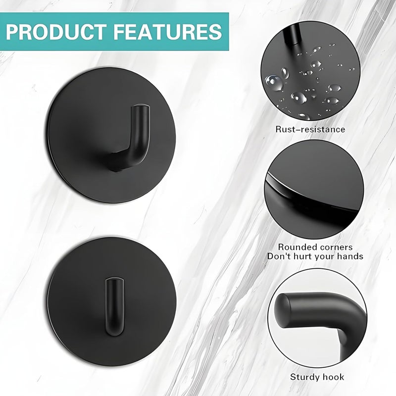 Boniry 4 Pack Wall Adhesive Hooks, Waterproof Stainless Steel Wall Hook,Best Use Kitchen and Bathroom, self Adhesive Hooks Heavy Duty for Towel and Kitchen Accessories Item (J Round Black) - Image 4