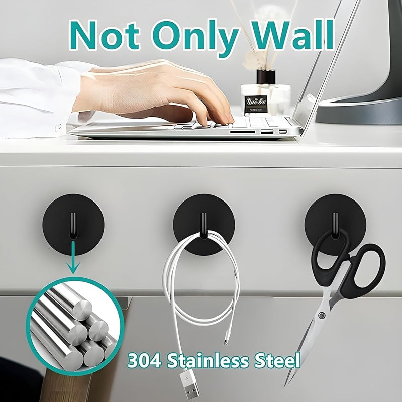 Boniry 4 Pack Wall Adhesive Hooks, Waterproof Stainless Steel Wall Hook,Best Use Kitchen and Bathroom, self Adhesive Hooks Heavy Duty for Towel and Kitchen Accessories Item (J Round Black) - Image 5