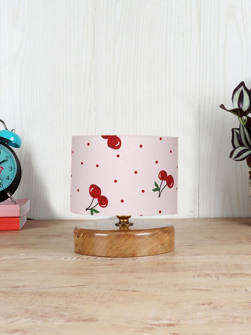 AMDHOME Cherry Pop Delight Table Lamp with Pink Polka Dot Cotton Shade & Wooden Base (Height 7 Inche) – Cute & Quirky Home Décor Accent | for Living Room, Bedroom, Home Decor, Study Lampshade - Image 1