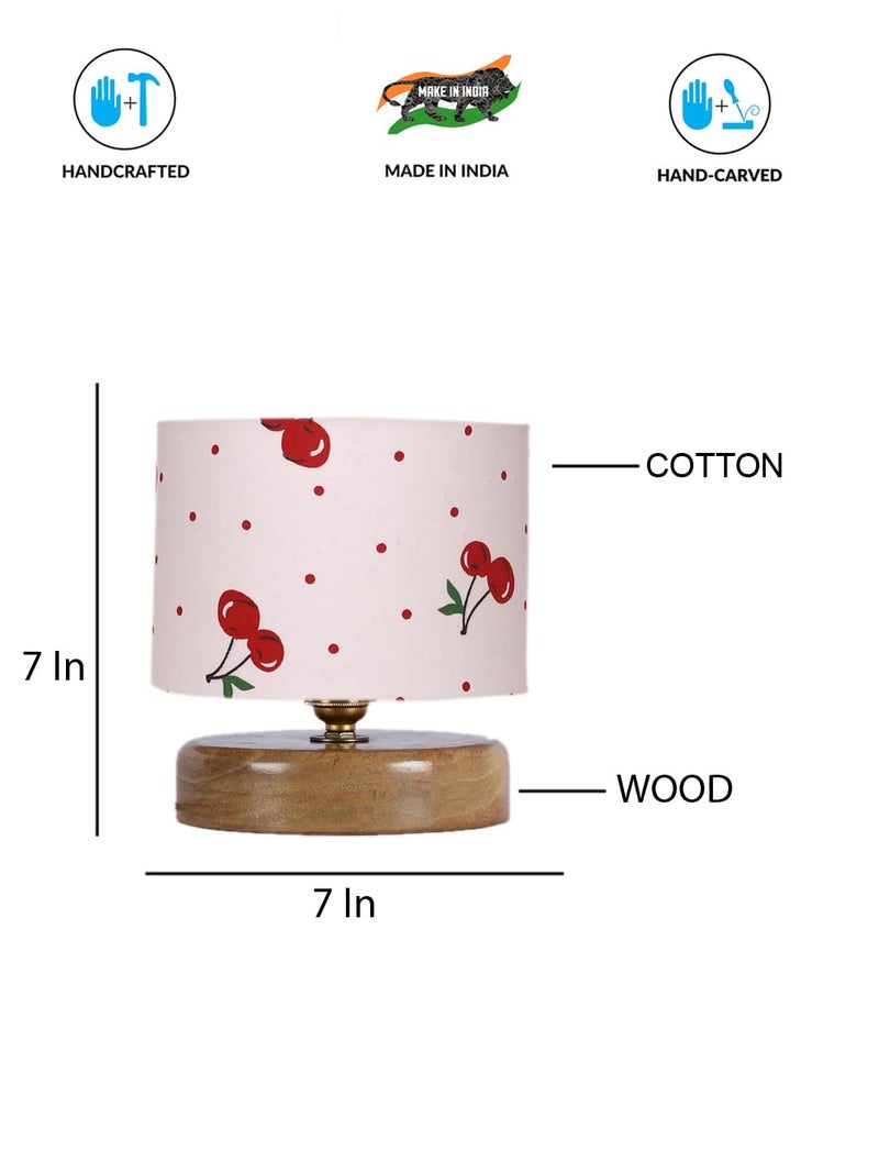 AMDHOME Cherry Pop Delight Table Lamp with Pink Polka Dot Cotton Shade & Wooden Base (Height 7 Inche) – Cute & Quirky Home Décor Accent | for Living Room, Bedroom, Home Decor, Study Lampshade - Image 5