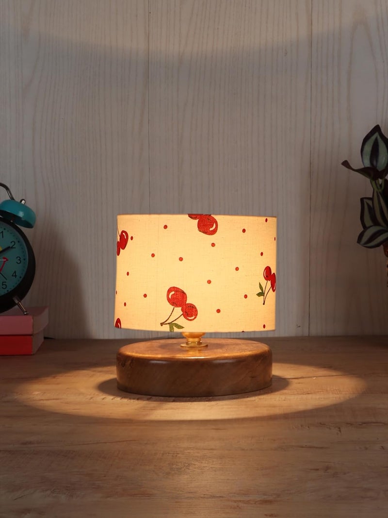 AMDHOME Cherry Pop Delight Table Lamp with Pink Polka Dot Cotton Shade & Wooden Base (Height 7 Inche) – Cute & Quirky Home Décor Accent | for Living Room, Bedroom, Home Decor, Study Lampshade - Image 2