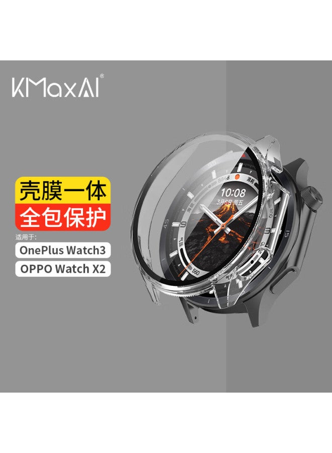 Kmaxai Oppo Watch X2 Screen Protector + Hard Shell Case Full Coverage Protective Cover + Oneplus Watch 3 Screen Protector Anti-scratch Anti-fingerprint Anti-drop Tempered Glass Film Transparent - Image 1