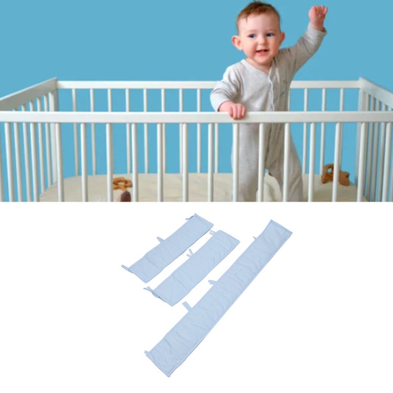 3pcs Cotton Crib Bumper Anti Collision Soft Guard Washable Crib Safe Teething Protector for Cot Star Blue - Image 1