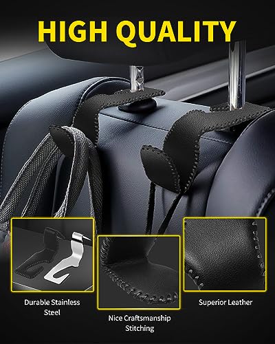 MEALAM 4 Pack Superior Leather Car Seat Headrest Hooks with 44 Pounds Load Capacity Hangers Storage Organizer Universal Car Interior Accessories for Handbags Water Bottles Umbrellas Black Red - Image 3