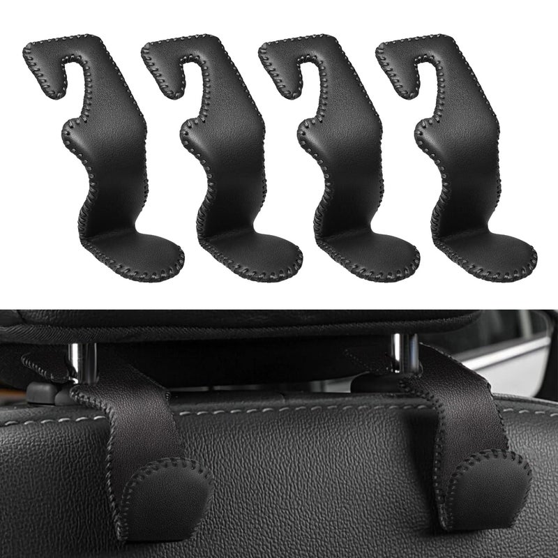 MEALAM 4 Pack Superior Leather Car Seat Headrest Hooks with 44 Pounds Load Capacity Hangers Storage Organizer Universal Car Interior Accessories for Handbags Water Bottles Umbrellas Black Red - Image 2