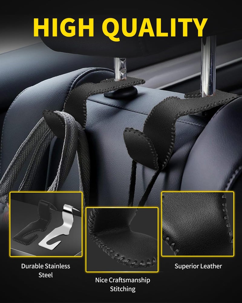 MEALAM 4 Pack Superior Leather Car Seat Headrest Hooks with 44 Pounds Load Capacity Hangers Storage Organizer Universal Car Interior Accessories for Handbags Water Bottles Umbrellas Black Red - Image 4