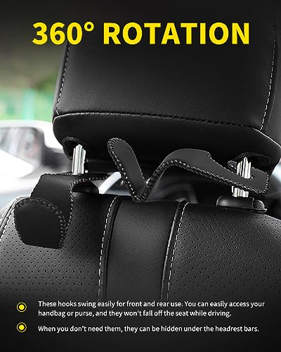 MEALAM 4 Pack Superior Leather Car Seat Headrest Hooks with 44 Pounds Load Capacity Hangers Storage Organizer Universal Car Interior Accessories for Handbags Water Bottles Umbrellas Black Red - Image 5