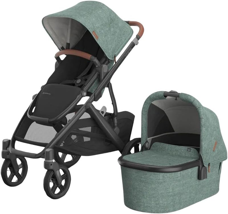 UPPAbaby Vista V3 Stroller with Bassinet - Convertible Single to Double Stroller in Gwen Green Mélange - Image 1