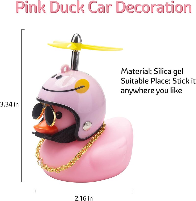 wonuu Pink Duck Car Decorations - Rubber Duck Car Ornaments with Propeller Helmet Sunglasses & Gold Chain - Image 4