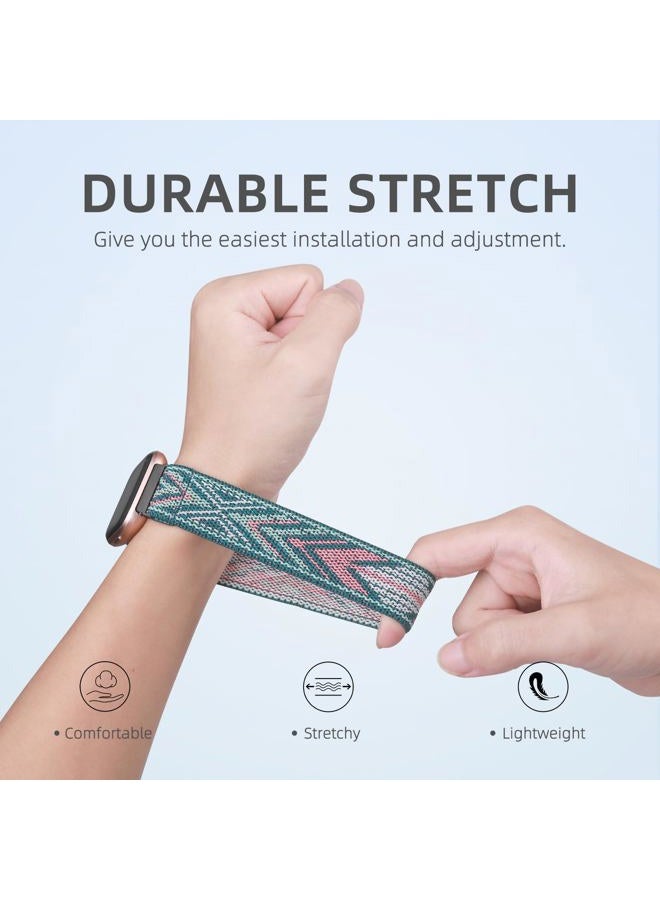 Witzon Stretchy Band Compatible with Fitbit Versa Watch Bands, Soft Breathable Nylon Sport Strap Replacement Wristbands for Women & Men, Green Arrow - Image 3