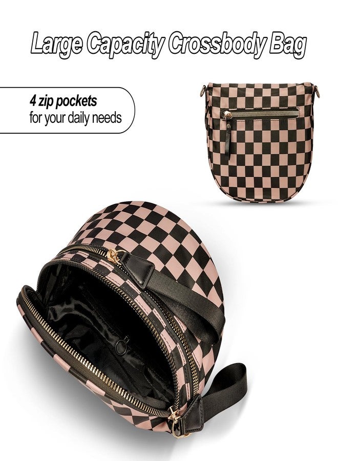 idoltimes Checkered Crossbody Bag,Nylon Bum Bags for Women Crossbody,Spacious Sling Bag Purse Fanny Packs with Shoulder Strap, Black Brown - Image 5