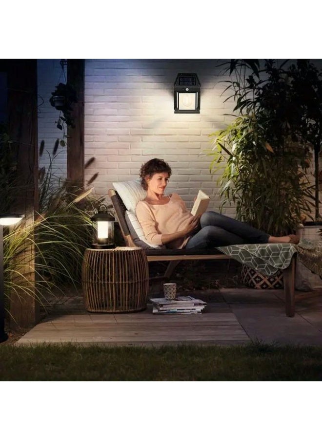 مصباح شمسي مع بطارية 1800 مللي أمبير للحائط - مقاوم للماء IP65 مع حساس حركة وضوء دافئ لتزيين الحديقة والفناء - Image 2