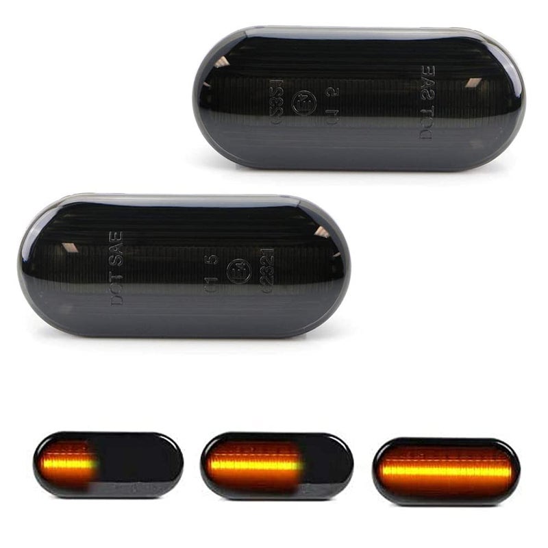 Gempro 2Pcs Dynamic Smoked Amber LED Side Marker Turn Signal Light Compatible with Golf4 MK4 GTI R32 Jetta Passat B5 Lupo Polo Sharan Vento Fox Amarok T5