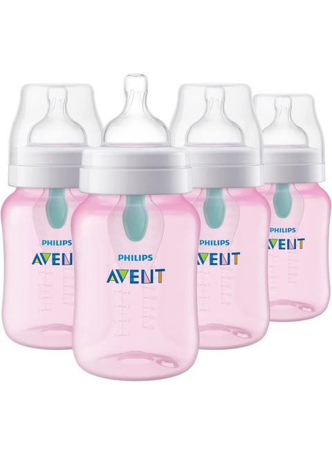 PHILIPS AVENT Anti Colic Baby Bottles with AirFree Vent, 9oz, Pink, Pack of 4