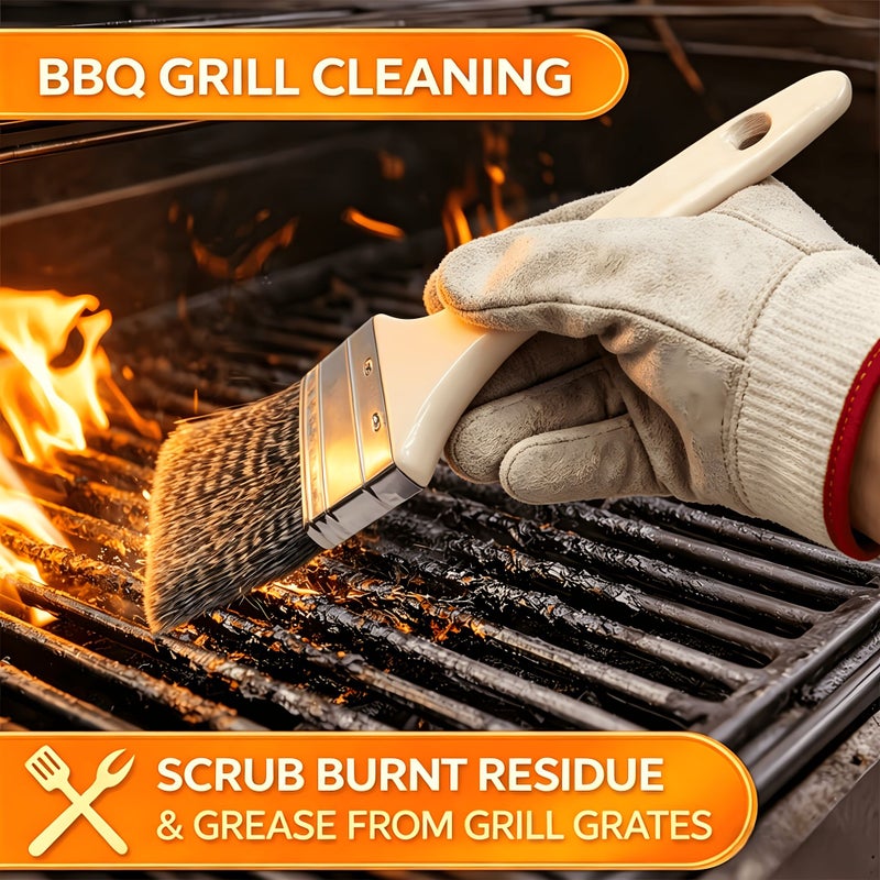 Wooden Handle Wire Brush Set 1PC Small Brush 2PCS Spatulas Cleaning Stove Grease Rust - Image 1
