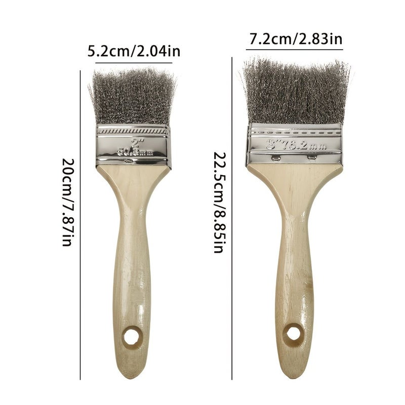 Wooden Handle Wire Brush Set 1PC Small Brush 2PCS Spatulas Cleaning Stove Grease Rust - Image 3