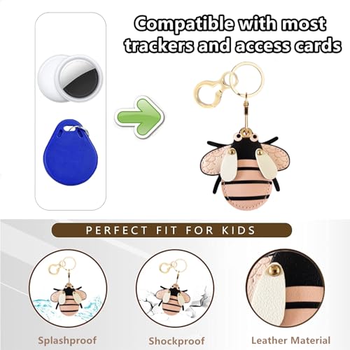 BORKUANA Leather Keychain Holder Case Compatible with AirTag,Cute Protective Cover with Keyring,Anti-Scratch Finder GPS Tracker Case for Wallet Keys,bag,pets(Bee) - Image 4