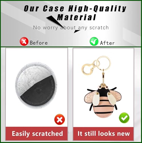 BORKUANA Leather Keychain Holder Case Compatible with AirTag,Cute Protective Cover with Keyring,Anti-Scratch Finder GPS Tracker Case for Wallet Keys,bag,pets(Bee) - Image 3