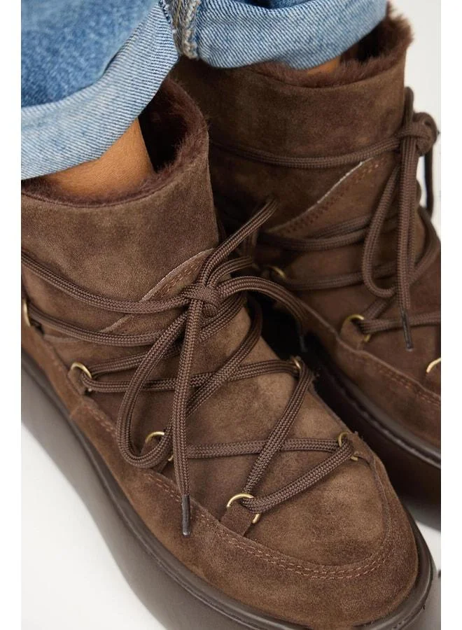 Manijero  Haven Women's Genuine Leather Lace-up Fur-Trimmed Coffee Boot for Women | Best Price UAE