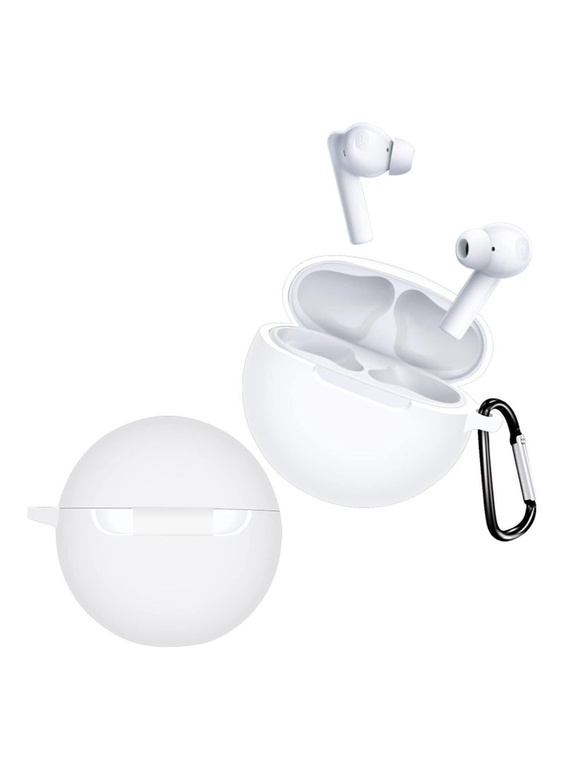 Silicone Cover Case Compatible with Oppo Enco Buds 2 – Soft Silicone Shockproof Protective Portable Case with Keychain, Durable Anti-Scratch Cover for Oppo Enco Buds 2 (White)