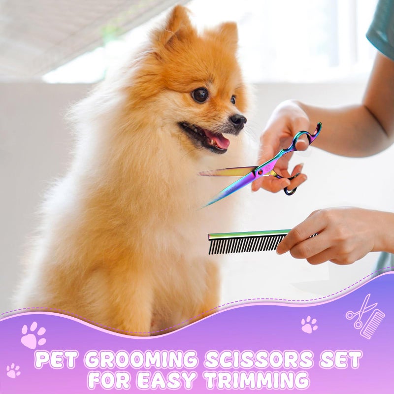 Moontay Professional Dog Grooming Scissors Set, 7 Inch/8 Inch Pet Grooming Scissors Chunkers Shears for Dog, Curved Dog Grooming Scissors, Thinning Shears for Dog with Grooming Comb - Image 2