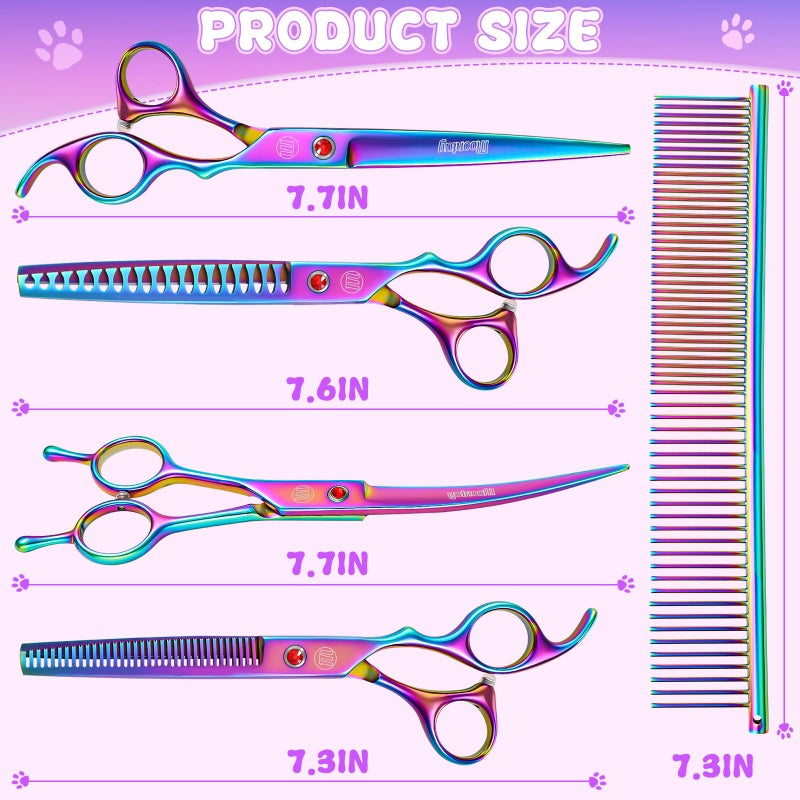 Moontay Professional Dog Grooming Scissors Set, 7 Inch/8 Inch Pet Grooming Scissors Chunkers Shears for Dog, Curved Dog Grooming Scissors, Thinning Shears for Dog with Grooming Comb - Image 5