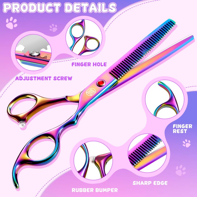 Moontay Professional Dog Grooming Scissors Set, 7 Inch/8 Inch Pet Grooming Scissors Chunkers Shears for Dog, Curved Dog Grooming Scissors, Thinning Shears for Dog with Grooming Comb - Image 4