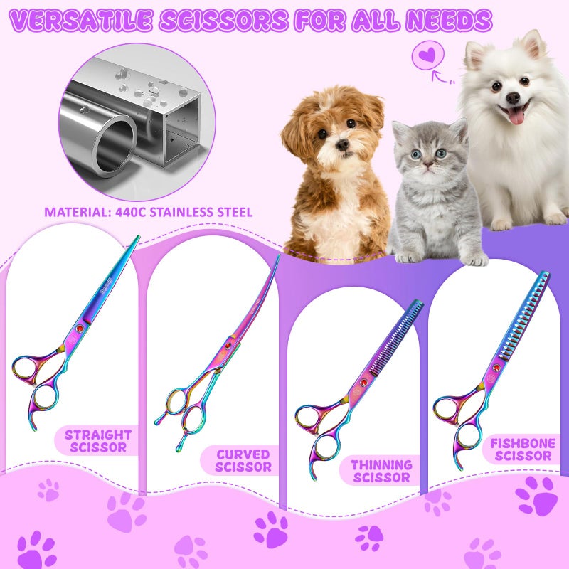 Moontay Professional Dog Grooming Scissors Set, 7 Inch/8 Inch Pet Grooming Scissors Chunkers Shears for Dog, Curved Dog Grooming Scissors, Thinning Shears for Dog with Grooming Comb - Image 3