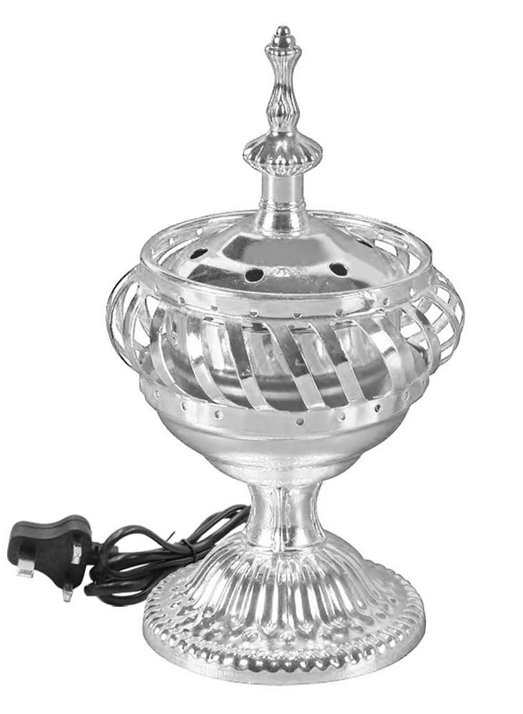WF Oud Incense Burner Mabkhara Electric Silver Color for Home Decore and Fragrance - Image 1