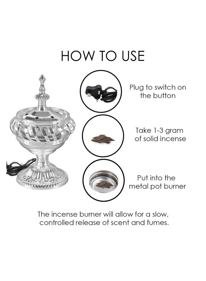 WF Oud Incense Burner Mabkhara Electric Silver Color for Home Decore and Fragrance - Image 2