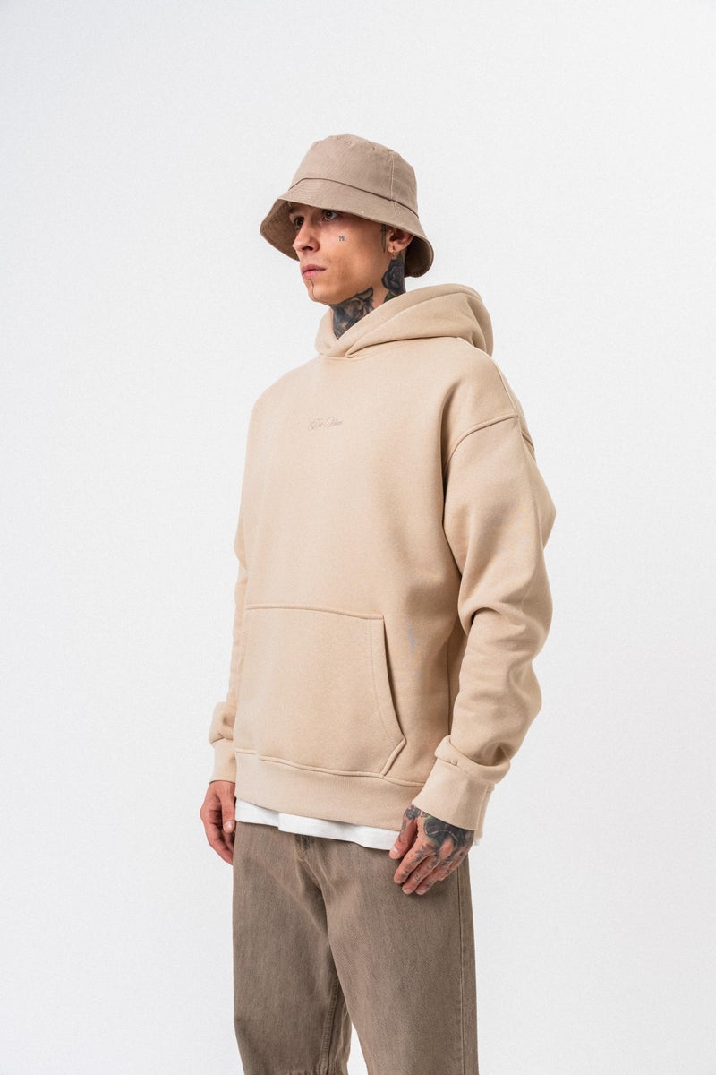 ريسباير هودي رجالي واسع (Oversize) بغطاء رأس مطبوع بعبارة "Da Vinci" لون بيج - Image 3