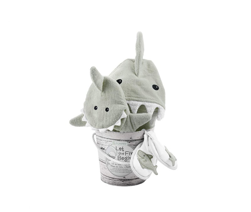 Baby Aspen Baby Girls 4pc Bath Time Gift Set Hooded Towel Gray Gray Shark US