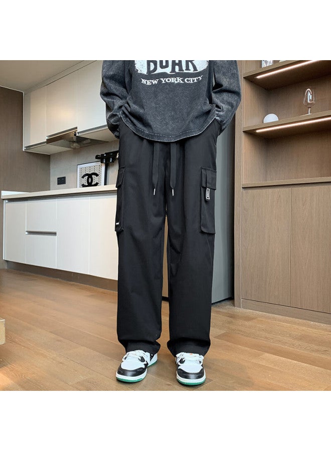 Dingfengbaoluo American-style Casual Cargo Pants For Men, Autumn Loose-fitting Height-increasing Versatile Trousers Qf23 Black 4XL - Image 1
