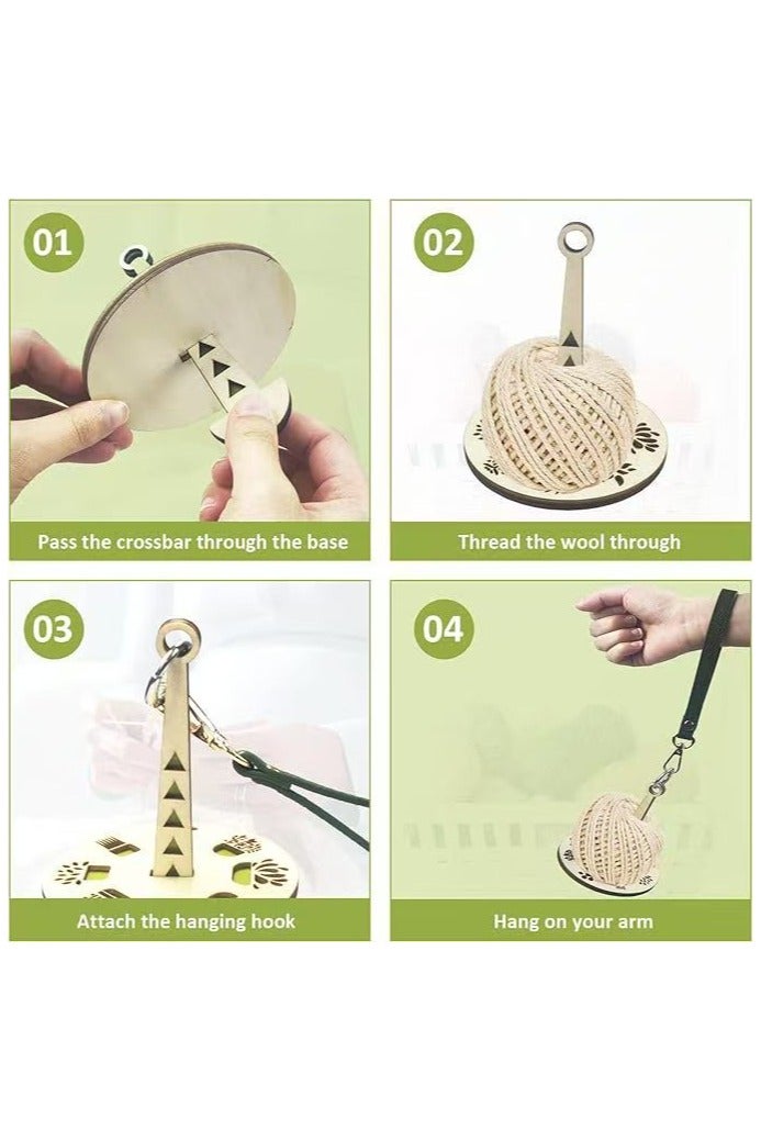 حامل خيوط معصم محمول مع حزام معصم حامل خيوط الكروشيه ملحقات الحياكة مع حزام معصم حامل خيوط خشبي مع حزام معصم - Image 2