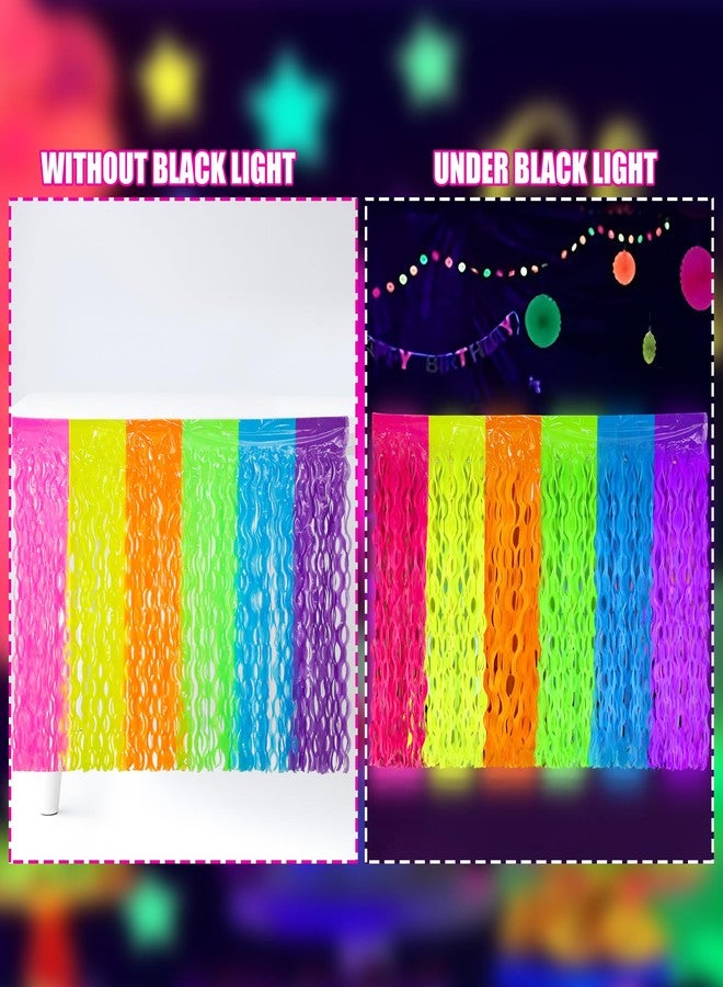 peony man 2 Pack Neon Tinsel Foil Fringe Table Skirts 108 x 29.5 Inch Glow in The Dark Party Table Decoration UV Reactive Fluorescent Wavy Tables Skirt for Glow Birthday Wedding Supplies Neon Party Decor - Image 4