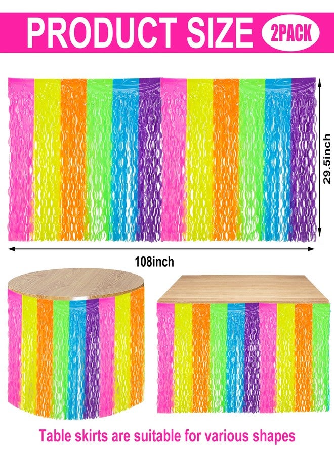 peony man 2 Pack Neon Tinsel Foil Fringe Table Skirts 108 x 29.5 Inch Glow in The Dark Party Table Decoration UV Reactive Fluorescent Wavy Tables Skirt for Glow Birthday Wedding Supplies Neon Party Decor - Image 2