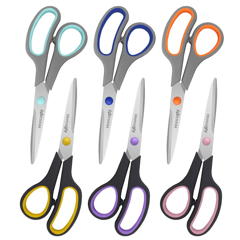 Hnncugty Scissors for Office School Supplies, Hnncugty 8" Scissors All Purpose Bulk Set of 6-Pack, Sharp Shears for Home Craft Sewing Fabric Middle School Student Teacher Supplies, Comfort Right/Left Handed - Image 1