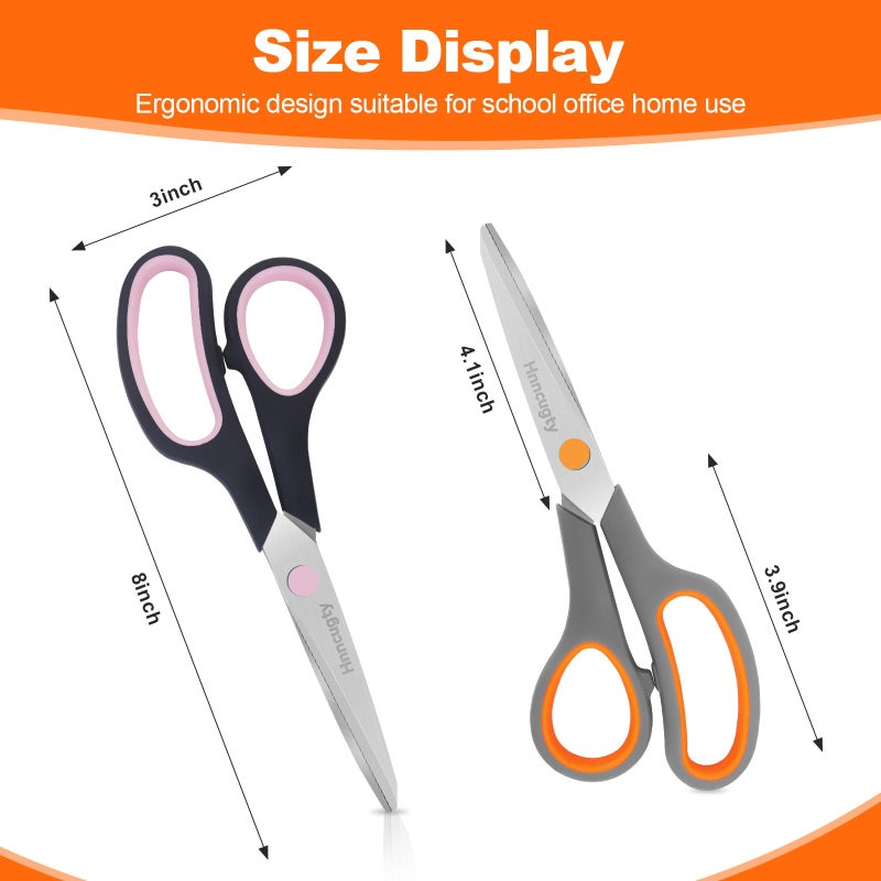 Hnncugty Scissors for Office School Supplies, Hnncugty 8" Scissors All Purpose Bulk Set of 6-Pack, Sharp Shears for Home Craft Sewing Fabric Middle School Student Teacher Supplies, Comfort Right/Left Handed - Image 5
