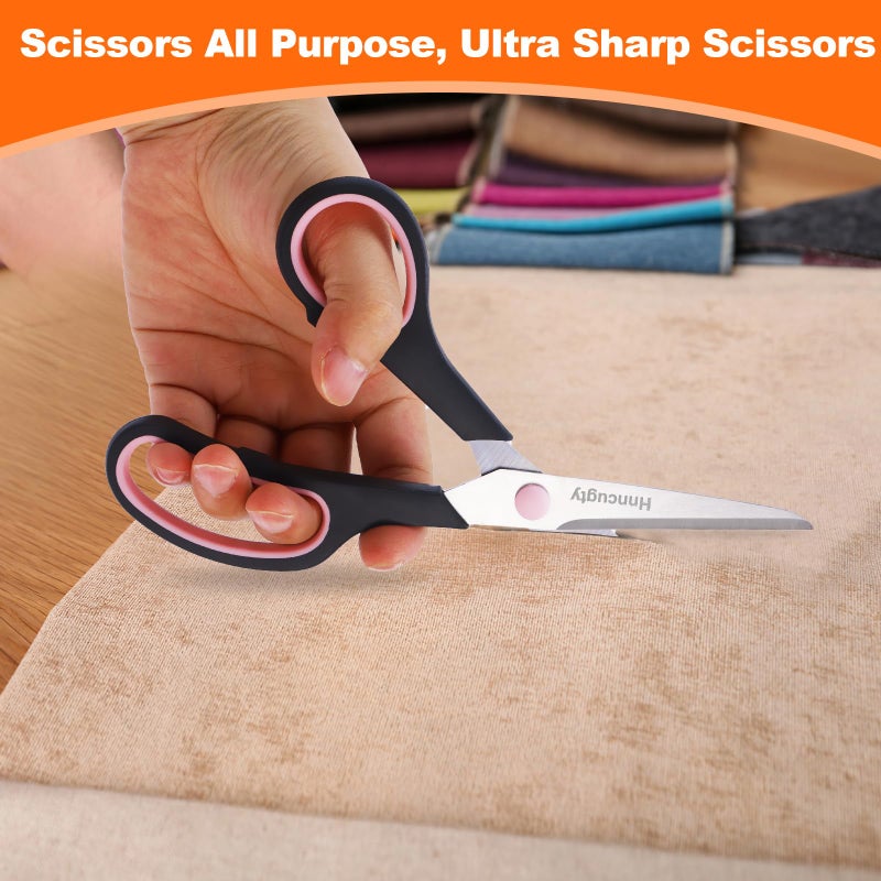 Hnncugty Scissors for Office School Supplies, Hnncugty 8" Scissors All Purpose Bulk Set of 6-Pack, Sharp Shears for Home Craft Sewing Fabric Middle School Student Teacher Supplies, Comfort Right/Left Handed - Image 2