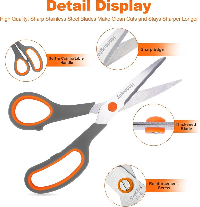 Hnncugty Scissors for Office School Supplies, Hnncugty 8" Scissors All Purpose Bulk Set of 6-Pack, Sharp Shears for Home Craft Sewing Fabric Middle School Student Teacher Supplies, Comfort Right/Left Handed - Image 4