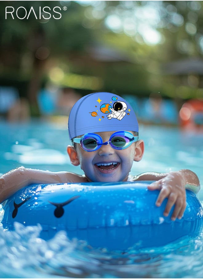 3Pcs  Kids Swimming suit, Waterproof and Fog-proof High-definition Electroplated UV-proof Silicone Swim Goggles, Cartoon High-elastic Soft Swimming Cap with Earplugs, Suitable for children aged 2-12, Teenagers Swimming Pool and Beach