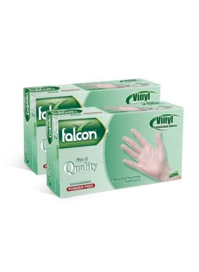 Falcon Vinyl Gloves - Clear Powder Free (2 Packs x 100 Pieces)LARGE